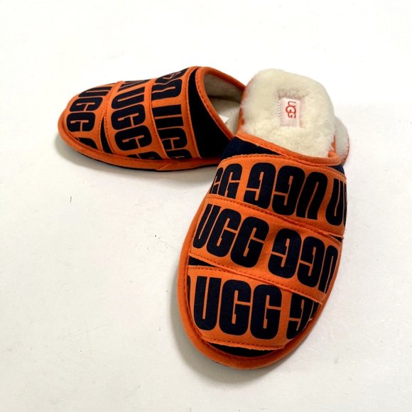 NWOB UGG Scuff Graphic Band Logo Orange Slippers Classic Slip-On Size 8 Letters - Picture 3 of 7